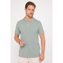 Tudors Erkek Slim Fit Dar Kesim %100 Pamuk Düz Pike Yeşil Polo Yaka Tişört-30566 Yeşil