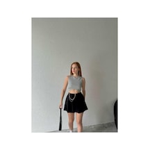 Ckm Moda Mira Yüksek Kalite Kadın Yuvarlak Yaka Bluz Gri