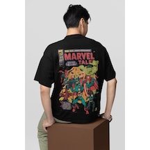 Marvel Tale Vintage Baskılı Unisex Oversize Avengers Tişört Siyah