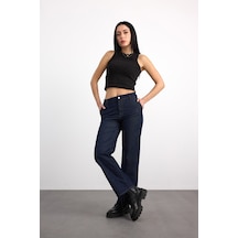 24357-73606 Kadın Hıgh Straıght Denim Pantolon 24357-73606 Mavi - Siyah
