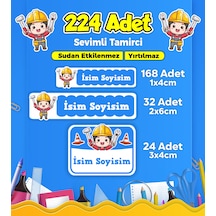 Sevimli Tamirci Usta Temalı Okul Kreş Kişiye Özel İsim Etiket Seti - Model 254 Çok Renkli