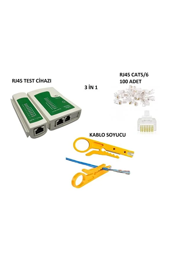 3 İn 1 Set Network Test Cihazı Rj11 Rj45 + Kablo Soyucu + 100 Adet Rj45 Cat5/6e Network Aksesuarları
