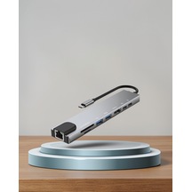 8 Portlu Type C Hub Apple Uyumlu Macbook Çevirici Sd Tf Usb Ethernet 0