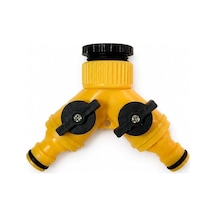 Çift Çıkışlı Vanalı Musluk Adaptörü, 1/2 Ve 3/4 Uyumlu, Sarı, Dmx4279