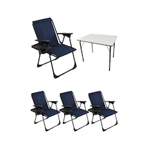 Natura 4 Adet Kamp Sandalyesi Dikdörtgn Bardaklık Lacivert + Masa Lacivert