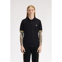 Fred Perry K2323-90a Contrast Cuff Knitted Erkek Polo Tişört Siyah