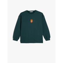 Koton Uzun Kollu Bisiklet Yaka Aslan İşlemeli Şardonlu Pamuklu Sweatshirt Yeşil 5wkb10555tk Yeşil