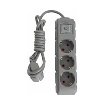 3lü Anahtarlı Grup Priz 2 Metre 16a 250v, Üçlü Topraklı Uzatma Kablosu 2 Metre Gri Renk Diğer