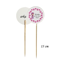 15 Cm Uzun Kürdan - 20 Adet Kişiye Özel Pembe Kalpli Kur'an-ı Kerim Okuyor Baskılı Kürdan