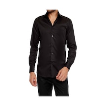 Efor Slim Fit Klasik Yaka Pamuk Saten Uzun Kol Siyah Gömlek Gk 214 Siyah
