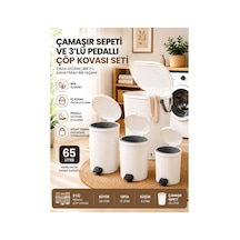 Premıum Kanal Tasarım Çamaşır Sepeti Ve Pedallı Çöp Kovası Seti 65l, 20l, 13l, 8l - Hava Akışlı Tasarım, Soft-close Kapak Beyaz - 909315802 Beyaz