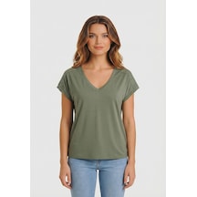 Only Onlfree Life S/s V-neck Lace Top Jrs Kadın T-shirt 15369294 Yeşil