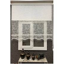 Beyaz Renk Çiçek Desenli Boncuklu Çift Mekanizmalı Tül Ve Stor Perde Kırık Beyaz - 338228171 Kırık Beyaz