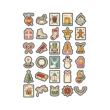 30 Adet Retro Yılbaşı Posta Pulu Sticker Seti - Ajanda Defter Laptop Scrapbook İçin Çok Renkli