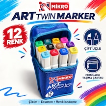 Mikro 12li Çantalı Çift Taraflı Marker Boyama Kalemi Seti
