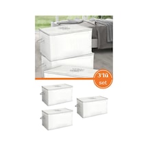 3 Adet Yorgan Yastık Saklama Hurcu, İpli Baskılı Çok Amaçlı Sandık Tipi Hurç 3 Lü Set 75x45x45 Cm Beyaz