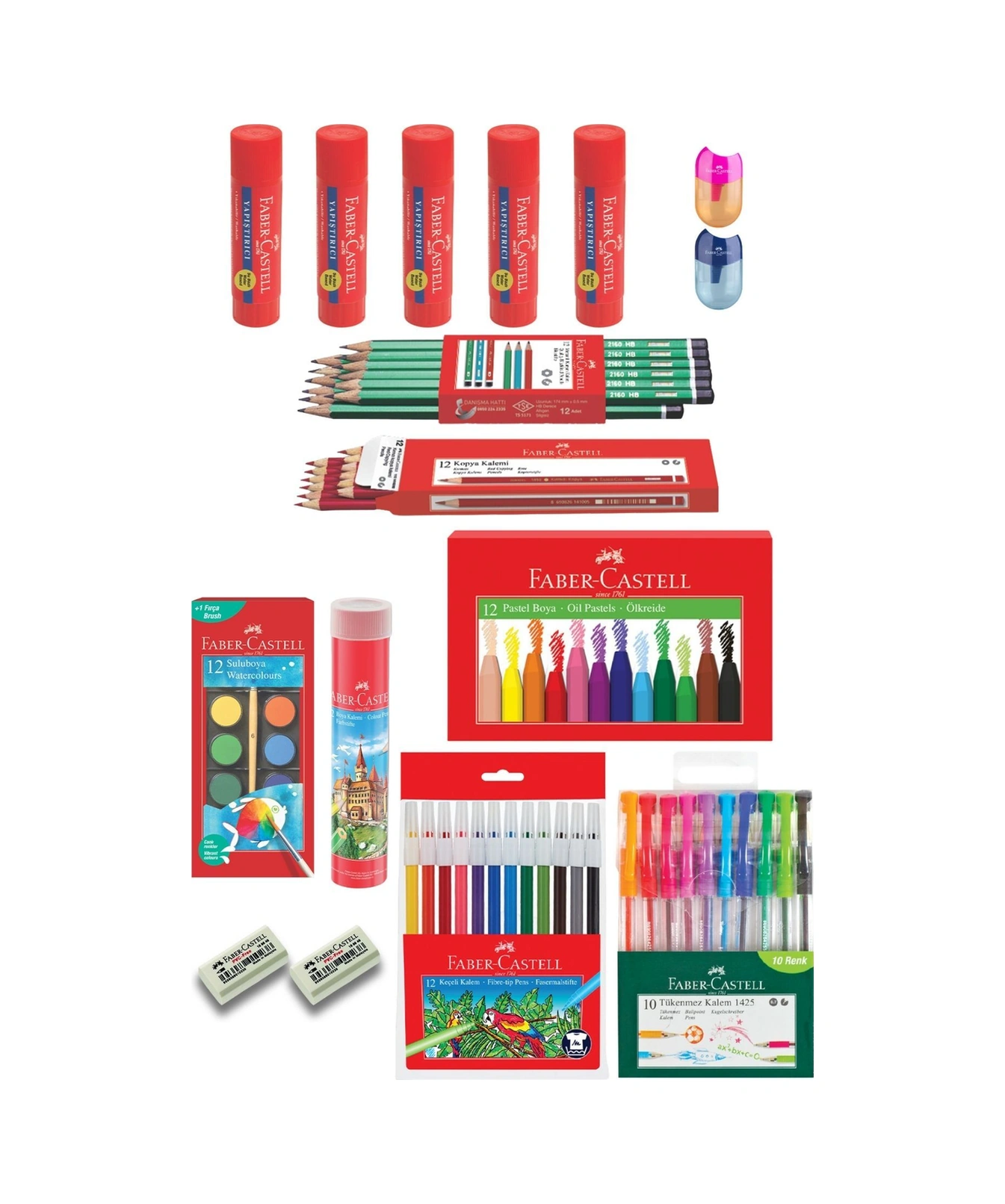 16 Parça Okul Öğrenci Seti,boyama Seti,yazı Seti,stick Yapıştırıcı,silgi,kalemtıraş Donanımlı Set