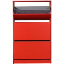 Flat Duo 3 Katlı Geniş Ayakkabılık-Kırmızı 73x119x26 cm (GxYxD) Kırmızı