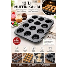 12'li Muffin Kalıbı Yapışmaz Kek Ve Cupcake Kalıbı Fırın Tepsisi Ev Yapımı Muffin Kalıbı Metal Muffin Kalıbı Kek Kalıbı Antrasit - Siyah - Şeffaf