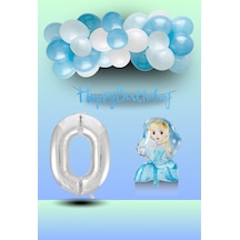 0 Yaş Frozen Tema Prenses Folyo Balon Mavi Beyaz Balon Gümüş Rakam Mavi Banner Doğum Günü Seti Çok Renkli