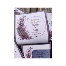 100 Adet Kişiselleştirilmiş , İsme Özel Soft Bordo Çiçekli Kına Hediyeliği - 200gr Lüks Kartlı Ve Sızdırmaz Kına Paketi - Kına Gecesi Hatırası