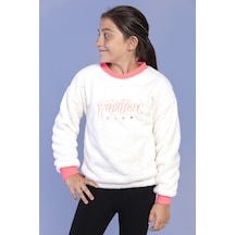 Toontoy Kız Çocuk Nakışlı Peluş Sweatshirt Ekru