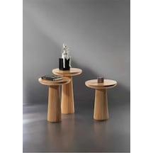 Wood Wooden 3 Lü Set Fitilli Mantar Yan Sehpa Modern Ahşap Renk Fiskos Kahverengi