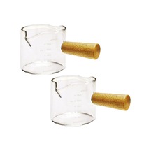 Neevoyu 75ml Cam Kahve Ölçü Kupa, Ahşap Saplı, İki Açık, Isı Yalıtımı, Espresso Ve İçecekler İçin Şeffaf