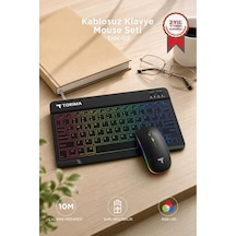 Kablosuz Klavye Mouse Seti Rgb Işıklı Şarj Edilebilir Tmk09 Siyah Diğer