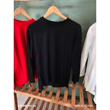 Trendall Siyah Renk Yırtmaç Detaylı Uzun Kollu Bisiklet Yaka Tshirt
