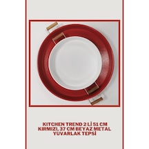 51 CM Kırmızı 37 CM Beyaz 2 Li Metal Yuvarlak Tepsi Sunum Tep .