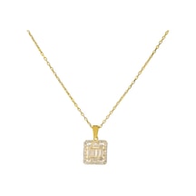 Baget Kare Kolye 718000 Gold Gümüş