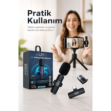 Kablosuz Yaka Mikrofonu Telefon İçin Usb-c Lightning Adaptörlü Kompakt Kayıt Cihazı