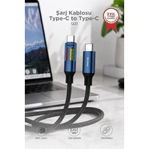Premium U21 Şarj Kablosu Type-c To Type-c 60w Siyah Ofis Eşyası Dijital Kablo Akıllı Aksesuar