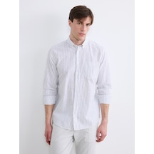 Lcwaıkıkı Classic Beyaz Regular Fit Çizgili Erkek Keten Karışımlı Gömlek