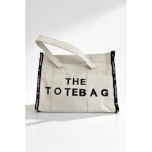 Ents Krem Kanvas Kadın Tote Bag Büyük Boy Günlük Omuz Ve Plaj Çantası beyaz