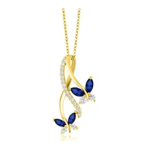 Brezza Lusso Jewelry Sonsuzluk Safir Taşlı Kelebek Gümüş Kolye Altın Kaplama 45 CM