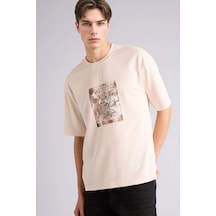 Defacto Nefes Alabilen Loose Fit Baskılı Tişört G4275ax26smer218 Ekru-er218