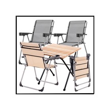 140 Kg Kül Gri / Bej 4 Adet Katlanır Kamp Sandalyesi Ve Masa Seti - Bardaklıklı - A14 Kül Gri / Bej Gri - Bej