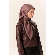 Silk Home Viskon Karışımlı Velora Eşarp Olive-eflatun Desenli Yumuşak Dokulu Tok Duruşlu 90x90 Çok Renkli