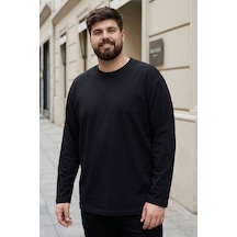 Tommy Life Siyah O Yaka Rahat Form Battal Büyük Beden Uzun Kollu Erkek T-shirt - 88107