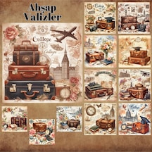 Ahşap Valizler Vintage 12 Adet Scrapbook Bullet Journal Mat Planlayıcı Sticker Etiket Seti Diğer