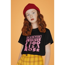 Sevbano Blackpink Müzik Grubu Baskılı Unisex Çocuk Tişört 1-12 Yaş Siyah