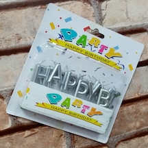 Vıp Kalite Parlak Metalik Gümüş Happy Bırthday Pasta Mumu Gümüş Doğum Günü Mumu Silver Happy Bırthday Candle