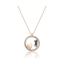 Sevgililer Kalp Aşk Halka Kolye Rose Gold Kaplama Gümüş Uvps100571