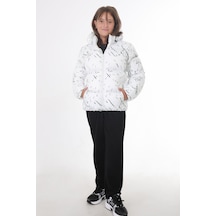 Kız Çocuk Çıkabilir Kapüşonlu Su Ve Rüzgar Geçirmez Cepli Kışlık Şişme Mont & Kaban & Parka-61 Beyaz
