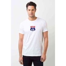 Route 66 Logo Baskılı Beyaz Erkek Tshirt