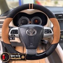 Toyota Corolla E140 / E150 Dikme Direksiyon Kılıfı Delikli Deri Parlak Siyah Taba Detay Çift Yüzük Ve Dikiş 2006-2013