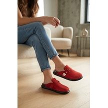 Shoetek Ralena Kadın Terlik Bantlı Tokalı Kırmızı Süet
