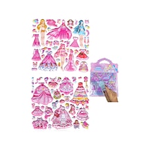 Sticker Kabartmalı Çantalı İki Sayfalı Sticker Seti Hqk012 - 21x17 Cm- Fuşya Kız Giydirme Çok Renkli